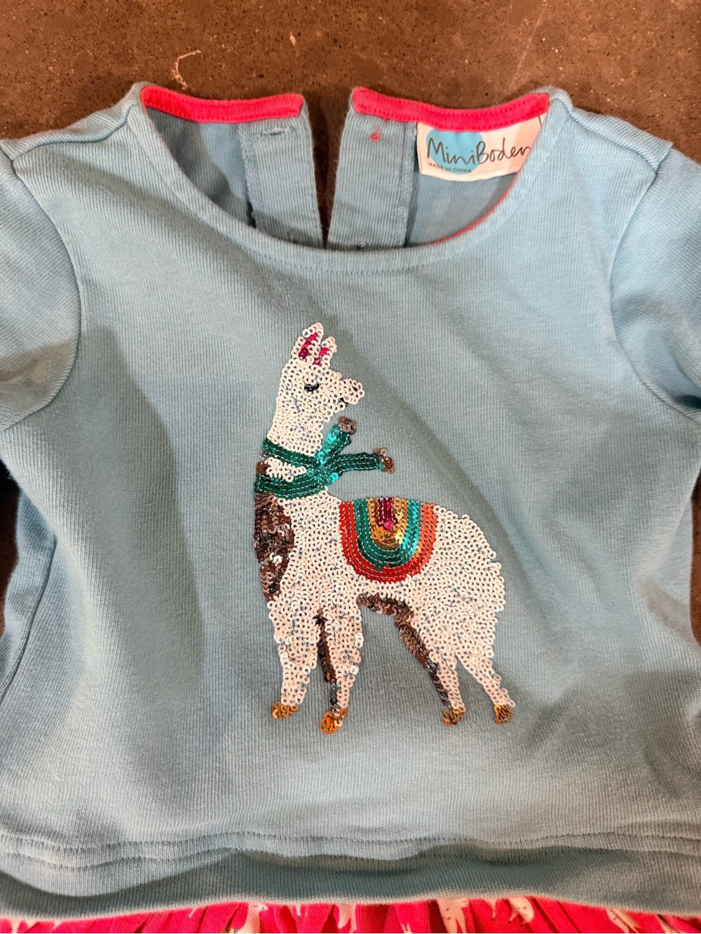 Mini Boden Light Blue Top with Pink Trim - Picture 3 of 4